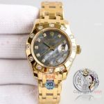 Swiss Replica Rolex Datejust Pearlmaster 81319 Watch Black Mother-Of-Pearl Yellow Gold 34mm